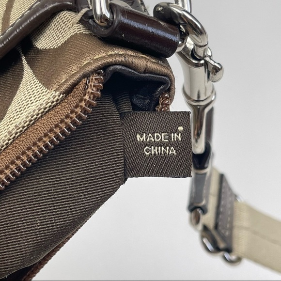 Coach Brown Signature Jacquard Stripe Crossbody Bag Purse Adjustable Strap - Picture 7 of 10
